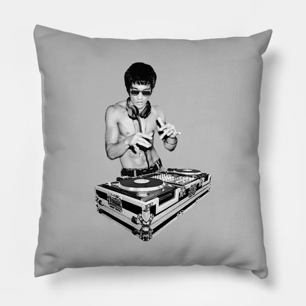 DJ Bruce Lee Remastered V1 - Black and white Pillow by jonathanptk