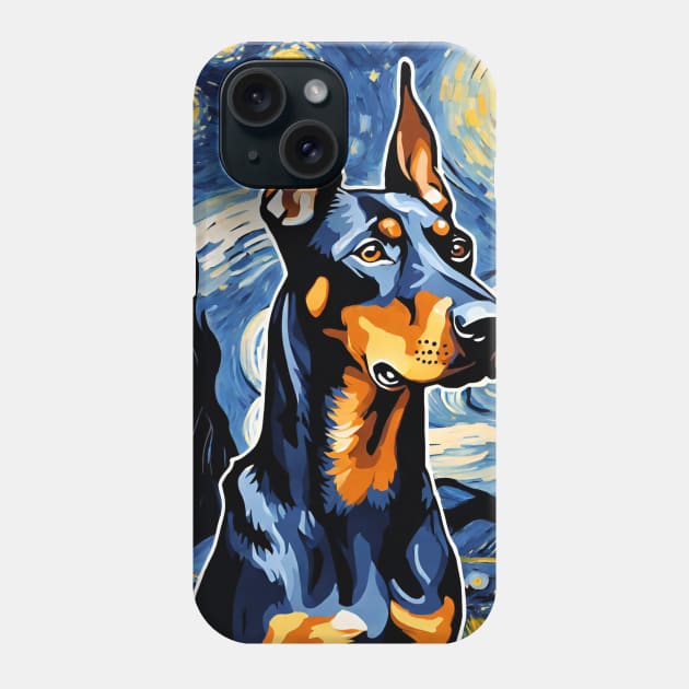 Doberman Pinscher Dog Breed Painting in a Van Gogh Starry Night Art Style Phone Case by Art-Jiyuu