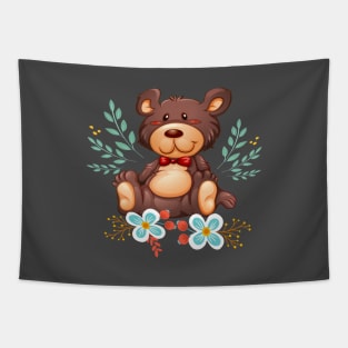 Cute Bear Animals Flower Tapestry