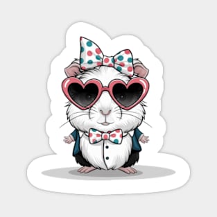 Guinea pig print design wearing heart-shaped sunglasses and bow tie with polka dot headband, cute cartoon style Magnet