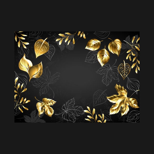 Black Background with Gold Leaves by Blackmoon9