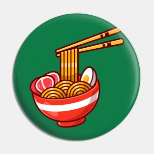 Ramen Noodle Egg And Meat With Chopstick Cartoon Pin