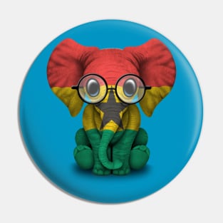 Baby Elephant with Glasses and Ghana Flag Pin