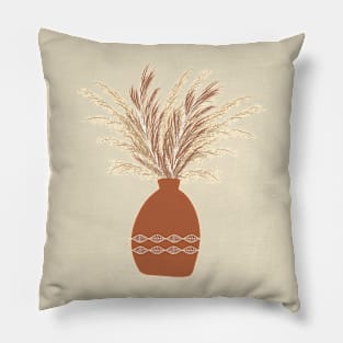 Pampas Pottery Vase Warm Tones Boho Minimalist Design Pillow