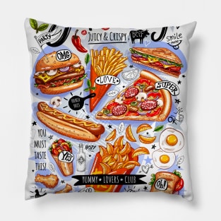 Food, yummy, print, burger, pizza, sandwich, roll, chicken Pillow