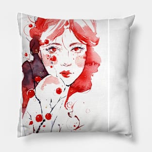 Water Leaves 6 - Watercolor Woman Portrait Pillow