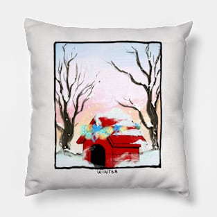 The Red Dog House In Winter Pillow