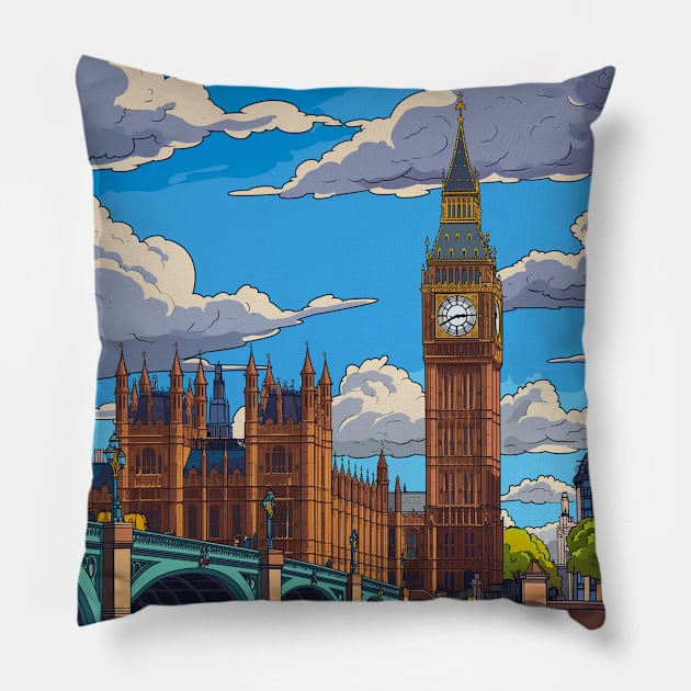 London Cartoon Style Pillow by Durro