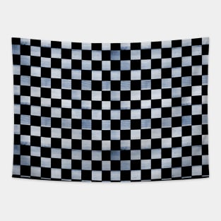 Black and Blue Checkered Wood Pattern Tapestry