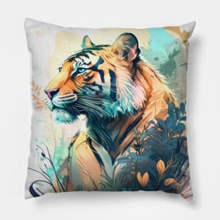 Tiger Portrait Animal Painting Wildlife Outdoors Adventure Pillow