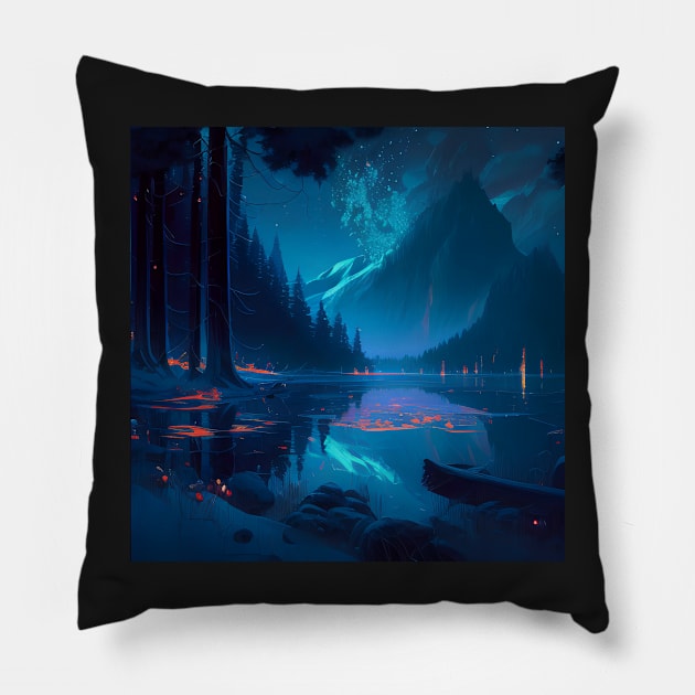 Aurora and Mountain Pillow by D3monic