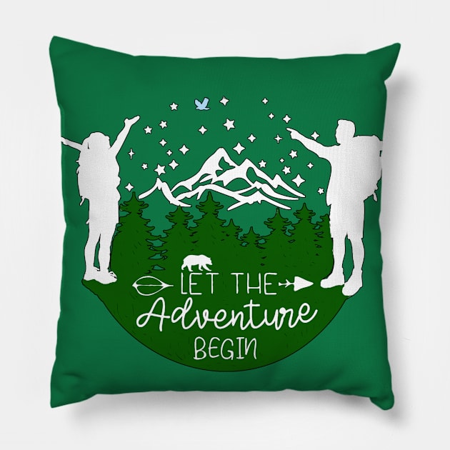 Let the Adventure Begin Camping Hiking Pillow by letnothingstopyou