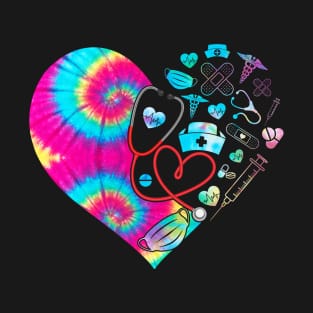 Cute Tie Dye Heart Stethoscope Nurse T-Shirt