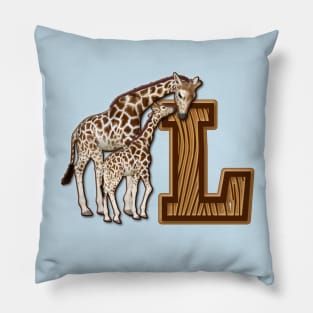 Mom and Baby Giraffe Monogram L Pillow