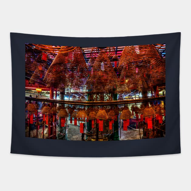 Man Mo Temple Incense Coils And Prayers Tapestry by tommysphotos