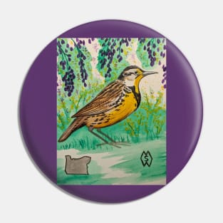 Oregon state bird and flower, the meadowlark and Oregon grape Pin