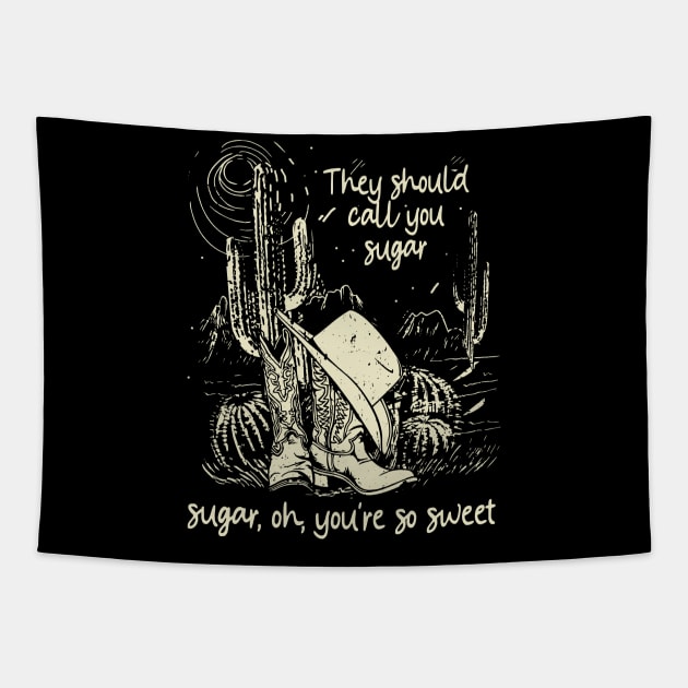 They Should Call You Sugar, Sugar, Oh, You're So Sweet Mountains Cactus Boots Hat Tapestry by Beetle Golf