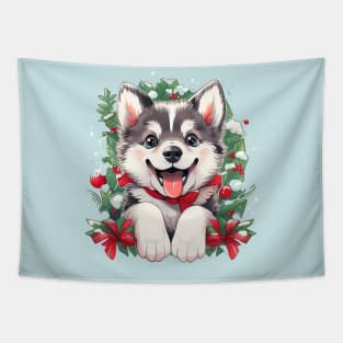 Festive Husky Tapestry