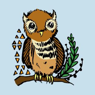 Hand Drawn Owl In Nature T-Shirt