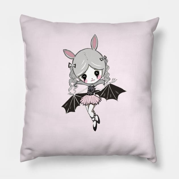 Cute vampire bat girl Pillow by mapetitepoupee