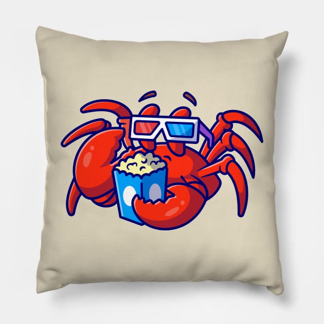 Cute Crab Watching Movie Cartoon Pillow by Catalyst Labs