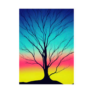 Vibrant Colored Whimsical Minimalist Lonely Tree - Abstract Minimalist Bright Colorful Nature Poster Art of a Leafless Tree T-Shirt