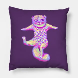 Fluffy rainbow Scottish shorthair cat Pillow