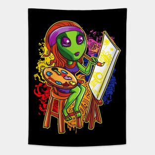 Psychedelic Hippie Alien Artist Girl Tapestry