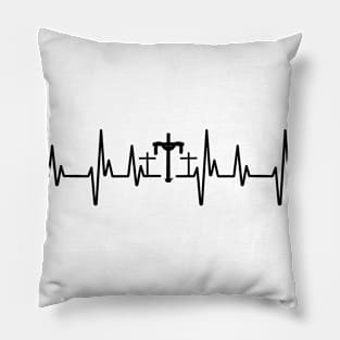 Black Heartbeat three crosses at crucifixion Christian easter Pillow
