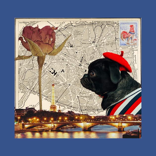 A French Bulldog Collage In A Vintage Voyage by Amourist
