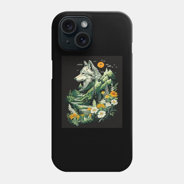 Majestic Wilderness: Lone Wolf and Mountain Landscape for her for him Phone Case by familycuteycom