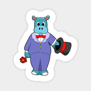 Hippo as Groom with Suit & Rose Magnet