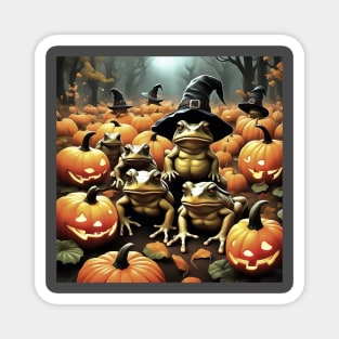 Halloween Toads Wearing Witches Hats In A Pumpkin Patch Magnet