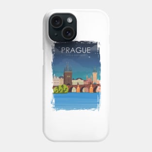 Prague Czech Republic Bridge Vintage Minimal Retro Travel Poster Phone Case