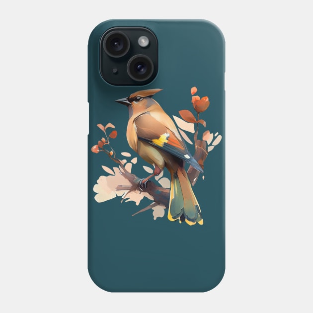 Watercolor peaceful cedar waxwing scene Phone Case by etherElric