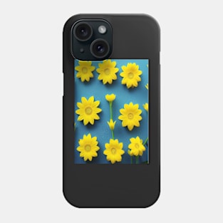 SUNNY LEMON YELLOW FLOWERS TEAL BACKGROUND Phone Case