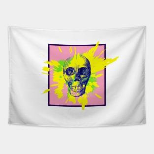 Skull on bright colored paint splash - Graffiti art illustration Tapestry