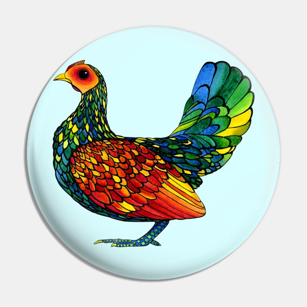 Stained Glass Chicken in Watercolor and Ink Pin by studiogooz