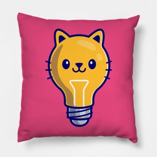 Cute Bulb Cat Cartoon Illustration Pillow