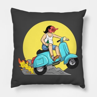 Javanese wayang carrying beer on a vespa Pillow