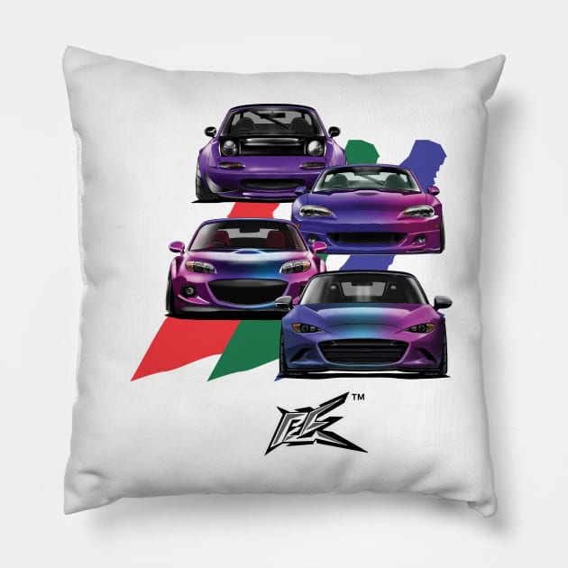 mazda miata mx5 generations violet Pillow by naquash