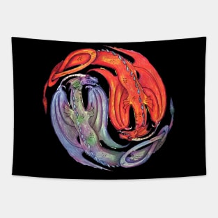 Dragon Reptile Monster Beast Yin Yang Blue Red Animals Beasts Monsters Dragons Tapestry