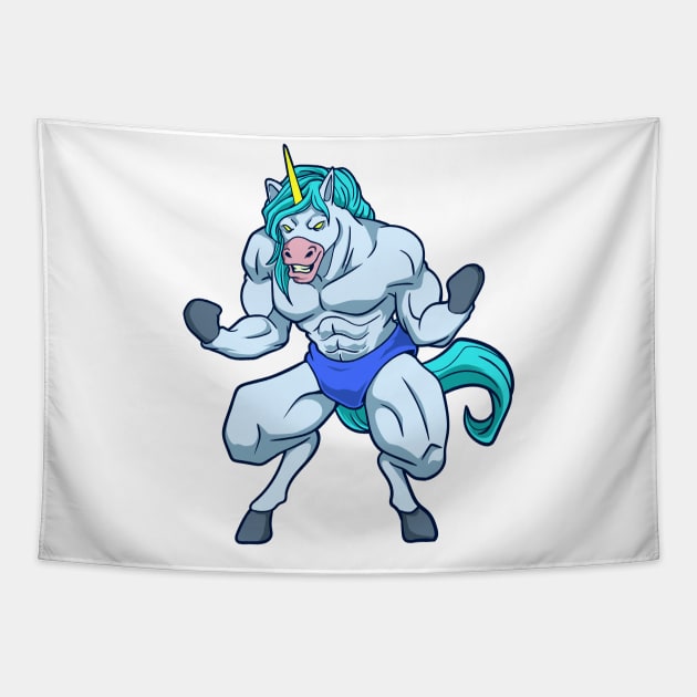 Fitness Bodybuilder Unicorn Shows Muscles - Gym Tapestry by Modern Medieval Design