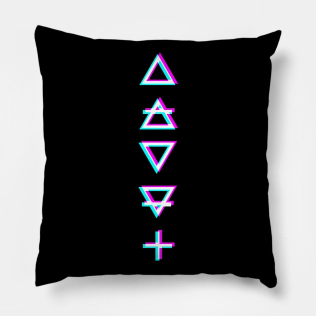 Glitched Alchemical Element Symbols Pillow by NeonSunset