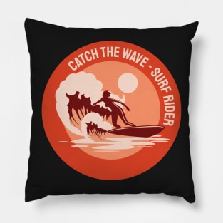 Retro Surfing Girl Catch The Wave Surf Rider Pillow