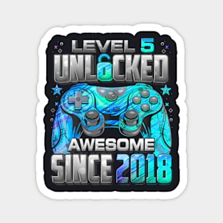 Level 5 Unlocked Awesome Since 2018 5Th Birthday Gaming Magnet