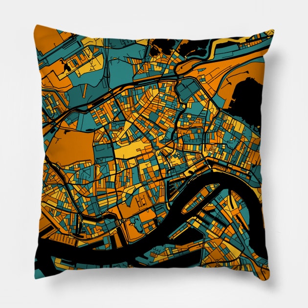 Rotterdam Map Pattern in Orange & Teal Pillow by PatternMaps