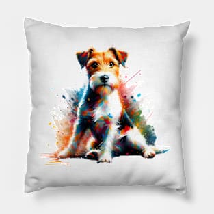 Parson Russell Terrier in Colorful Splashed Art Pillow