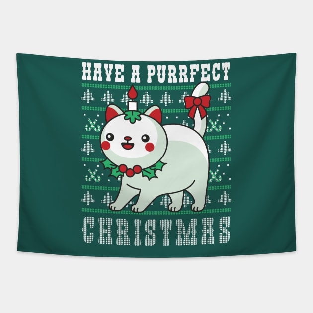 Have a Purrfect Christmas // Funny Ugly Christmas Sweater with Cat Tapestry by SLAG_Creative