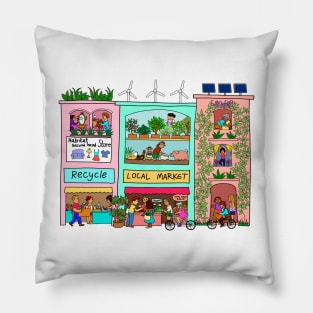 Sustainable ecosystem community living in urban city concept. Pillow